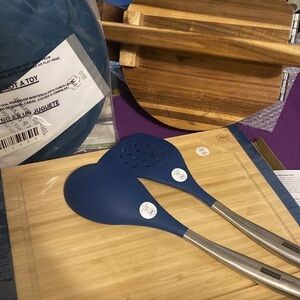 Blue Silicone Kitchen Utensils with Stainless Steel Handles